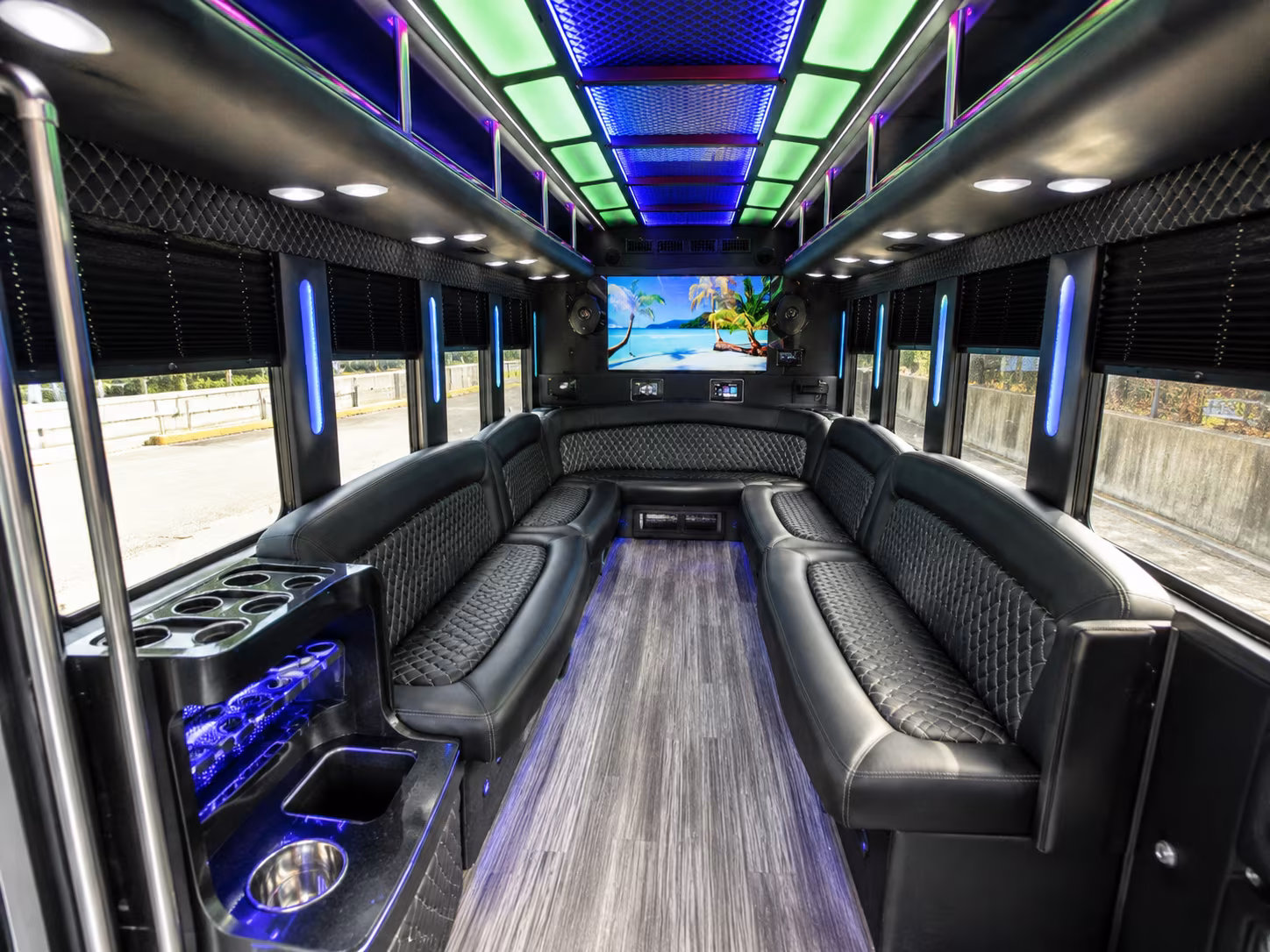 napa 18 passenger party bus inside